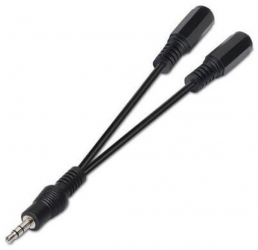 Adaptor audio stereo Jack 3.5 mm 3 pini tata la 2 x Jack 3.5 mm 3 pini mama 10 cm Negru - Divizor de semnal audio stereo 3.5 mm Negru 10 cm 