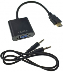 Conector HDMI tata la VGA mama cu cablu audio Jack 3.5 mm tata-tata 15 cm Negru 