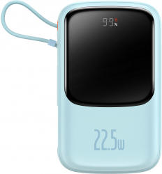 Dispozitiv de incarcare extern Bleu de 10000 mAh dotat cu porturi USB USB-C si Lightnin 