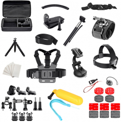 Kit complet de 50 accesorii in negru pentru camerele GoPro Hero Sony Action Camera Xiaomi Y potrivite pentru aventuri extreme 
