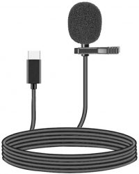 Microfon lavaliera cu conector USB-C pentru telefon dotat cu prindere clip-on si cablu de 1 5 m 