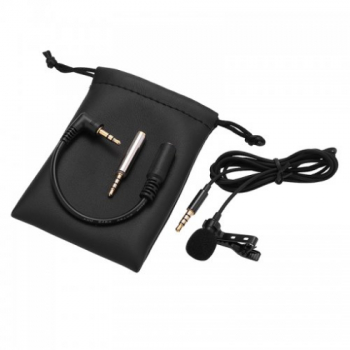 Microfon tip lavalier cu cablu de 1.5 m pentru telefon sau laptop sistem de prindere clip-on jack 3.5 mm saculet de depozitare - Negru 