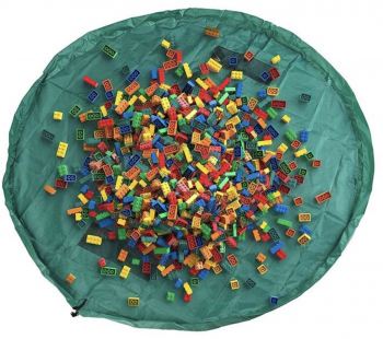 Organizator textil pentru jucarii copii in nuanta de verde cu saltea incorporata pentru zona de joaca 