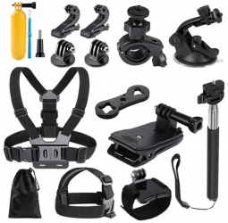 Set complet de 14 accesorii pentru camerele GoPro Hero Sony Action Camera si Xiaomi Yi culoare negru 