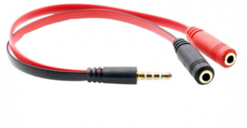 Splitter adaptor audio Jack 3.5 mm tata la 2 x Jack 3.5 mm mama 20 cm Negru Rosu 