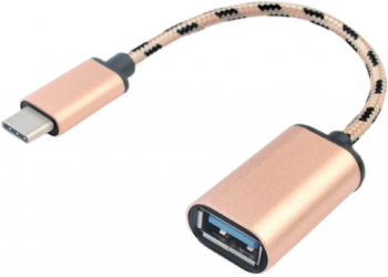 Cablu adaptator OTG USB 3.0 la USB-C special conceput pentru transfer rapid de date intre dispozitive culoarea Rose Gold lungime 15 cm 