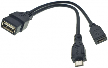 Cablu adaptor OTG de la USB la Micro USB cu lungimea de 15 cm culoare neagra si conectivitate la ambele capete mama si tata 