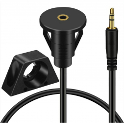 Cablu audio AUX negru prelungitor cu mufa Jack 3 5mm tata si mufa Jack 3 5mm mama cu suport de montare in locul de bricheta auto 