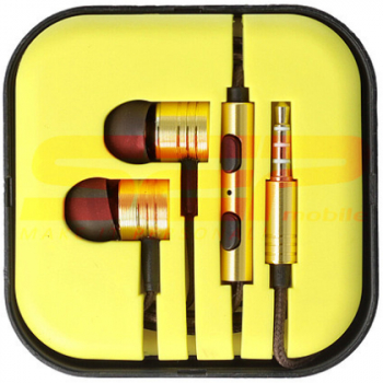 Casti in ear cu constructie din metal microfon si basse Dub Step puternic priza Jack 3.5 mm si finisaj Galben 