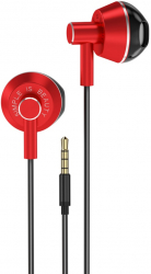 Casti in ear de culoare rosie cu microfon si sunet cu bass boost puternic 
