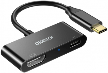 Conector USB Type C cu hub negru si 1 port Power Delivery si 1 port HDMI 