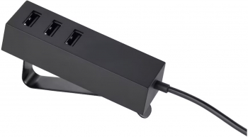 Hub USB cu clema de fixare pe blat 3 porturi cablu lung de 2m si adaptor de priza - culoare Negru 