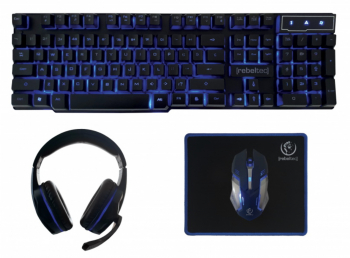 Pachet multimedia pentru gaming format din tastatura mouse casti cu microfon si mouse pad toate negre 