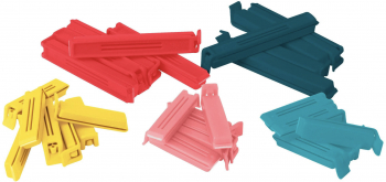 Set de cleme pentru inchiderea pungilor format din 30 de bucati in culori multiple si dimensiuni 6 si 11cm 