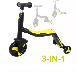 Trotineta pentru copii Axel 3 in 1 Negru/Galben transformabila in tricicleta si balance bike 