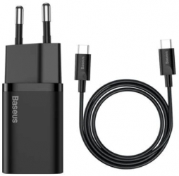 Incarcator de retea Baseus Super Si TZCCSUP-L01 1 port USB-C EU Quick Charge 25W Universal Negru Cablu USB-C inclus 