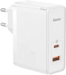 Set de incarcator retea si cablu USB-C GAN5 Pro Baseus USB-A USB-C PD QC4.0 100W 1m Alb 