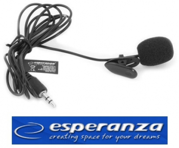 Microfon lavaliera cu clip Voice caciula antivant si fir Esperanza compatibil cu toate dispozitivele audio cu port jack 3.5 mm