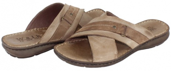 Papuci barbati piele naturala - Walk in the city bej maro - Marimea 44 