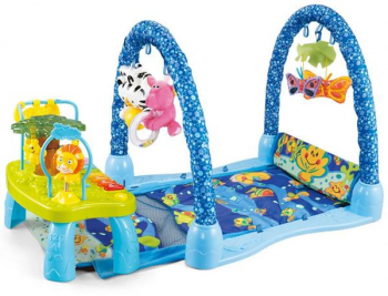 Salteluta interactiva pentru bebelusi cu masuta si arcade cu jucarii detasabile