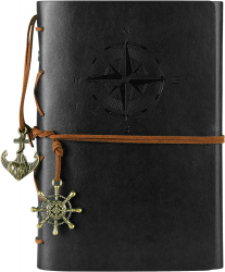Blocnotes A6 Vintage Design cu Piele Ecologica 6 Inele de Prindere 80 file/160 pagini veline detasabile Black