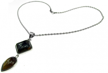 Colier inox cu pandantiv pietre ochi de tigru