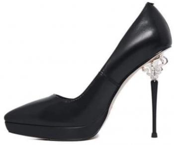 Pantofi stiletto din piele naturala negri cu toc deosebit Mileena marimea 39 