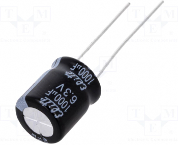 Condensator electrolitic THT 1000uF 6 3VDC and Oslash 10x12 5mm and plusmn 20 