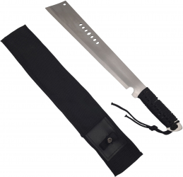 Maceta de vanatoare IdeallStore® Battle Knife 49.5 cm otel inoxidabil argintiu teaca inclusa 