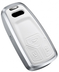 Husa aluminiu cu piele alb pentru cheie Audi A4 B9 A5 A6L A6 S4 S5 S7 8W Q7 4M Q5 TT TTS RS Coupe 2016 2017 2018 