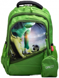 Ghiozdan Scolar cu Borseta Daco 38x30x17 cm Model Fotbal Bretele cu Burete Reglabile si Patru Fermoare Poliester Verde - ADACGH379 