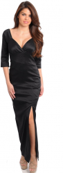 Rochie Maxi Eleganta Maneca 3/4 Decolteu in V Neagra 
