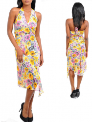 Rochie cu Imprimeu Floral Galben cu Gri 