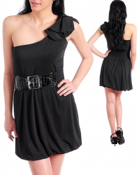 Rochie Romantica Eleganta Cocktail Un Umar Neagra Curea Inclusa 