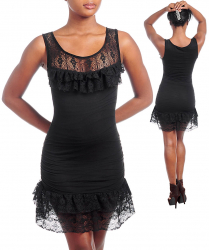 Rochie Neagra cu Volanase din Dantela Fabricata in SUA 