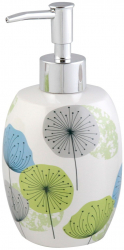 Dispenser pentru sapun lichid ceramic model floral 460 ml alb cu verde 