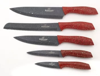 Set de cutite 6 piese bohmann stant rotund acoperire Marmura-Rosu 