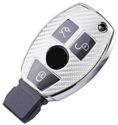 Husa argintiu carbon pentru cheie Mercedes Benz A B C E GL S GLA GLK CLS Class AMG W204 W205 W212 W463 3 butoane 