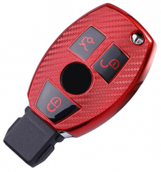 Husa rosu carbon pentru cheie Mercedes Benz A B C E GL S GLA GLK CLS Class AMG W204 W205 W212 W463 W176 3 butoane 