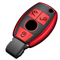 Husa rosu cu insertii piele pentru cheie Mercedes Benz A B C E S Class W204 W205 W212 W213 W176 GLC CLA AMG W177 3 butoane 