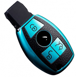 Husa verde cu insertii piele pentru cheie Mercedes Benz A C E S Class GLA GLK GLC CLA W176 W204 W210 W221 3 butoane 