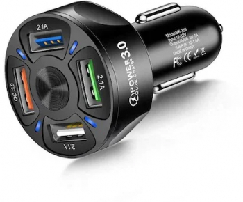 Incarcator auto USB cu iluminare LED 3A tehnologie QC3.0 4 porturi USB Incarcare rapida culoare Negru 