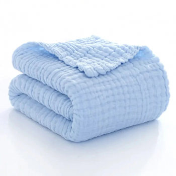 Paturica bebe din muselina 6 straturi 0-5 ani 110 x 110 cm din bumbac organic Albastra 