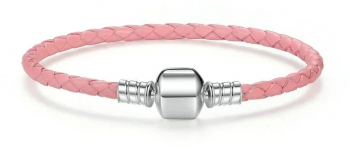 Bratara pentru talismane din argint 925 Braided Pink Leather