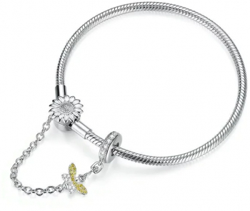 Bratara pentru talismane din argint 925 Snake with Sunflower Safety Chain 