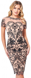 Rochie de ocazie sau banchet din dantela brodata midi cu maneca scurta cod 3251 