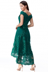 Rochie de seara eleganta lungime midi din dantela brodata cu maneca scurta 2089w 