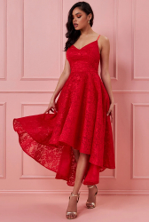 Rochie de seara eleganta lungime midi din dantela cu bretele ajustabile 3187r 