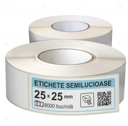 Rola etichete autoadezive semilucioase 25x25 mm adeziv permanent 8000 etichete rola 