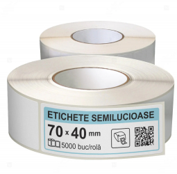 Rola etichete autoadezive semilucioase 70x40 mm adeziv permanent 5000 etichete rola 